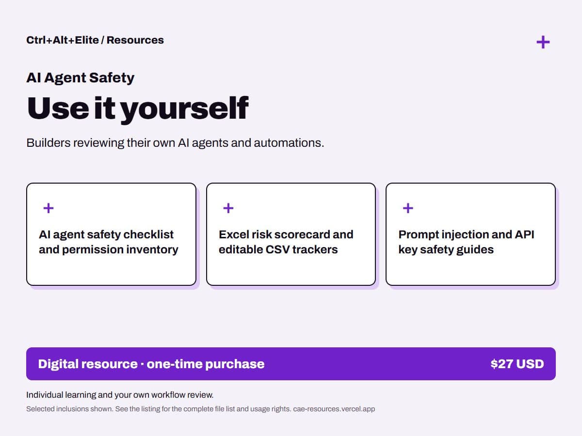 AI Agent Safety — Use it yourself: intended buyer, selected inclusions and $27 price.