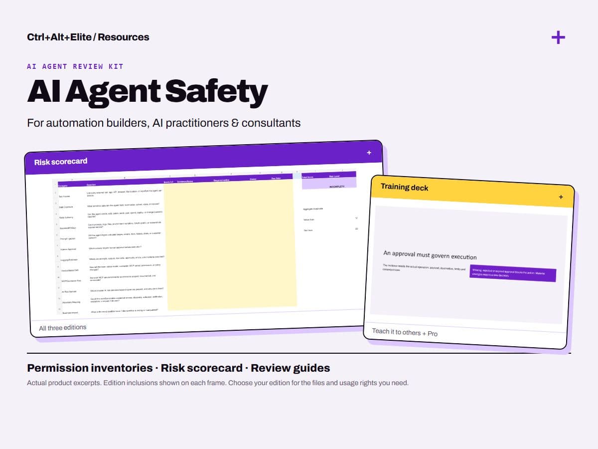 AI Agent Safety: framed previews of actual product materials; edition inclusions are labeled.