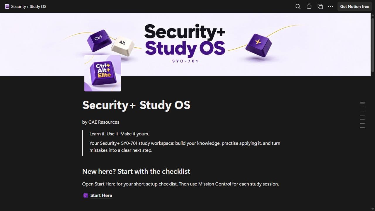 The actual Study OS home page with its setup checklist and branded cover.
